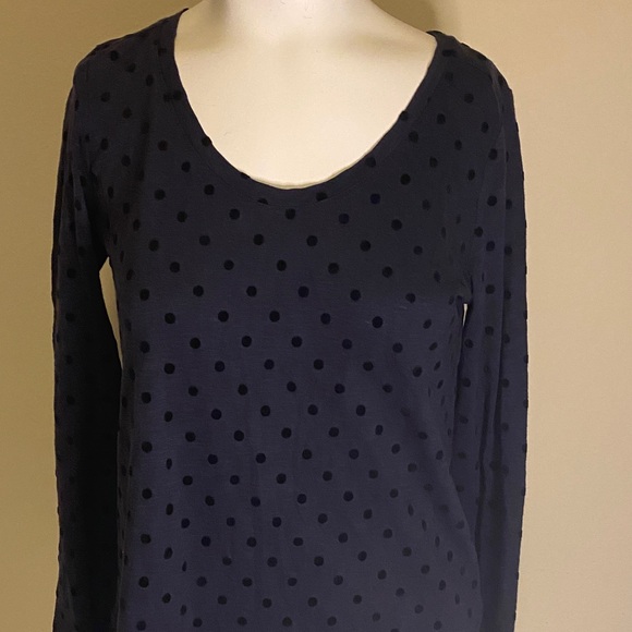 LOFT Navy Polka Dot Long Sleeve Blouse Sz XS - Picture 1 of 14